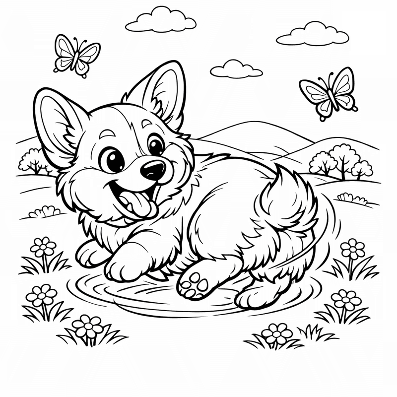 Free printable coloring page: Object Only: A Cute Corgi With Clean Outlines, No Background, for ages 7-12