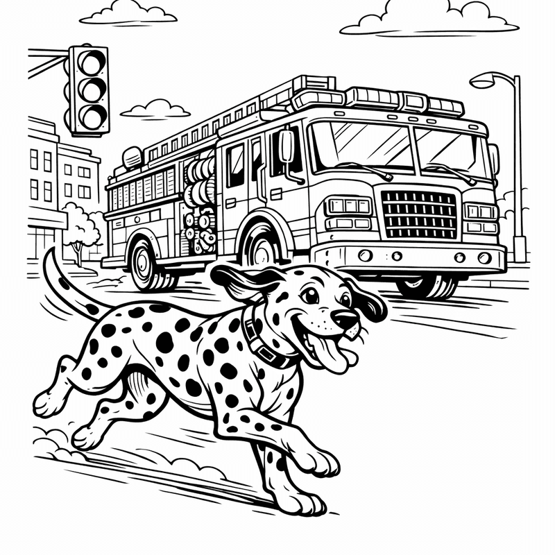 Free printable coloring page: A Dalmatian Puppy With Just A Few Spots Playing, for ages 7-12