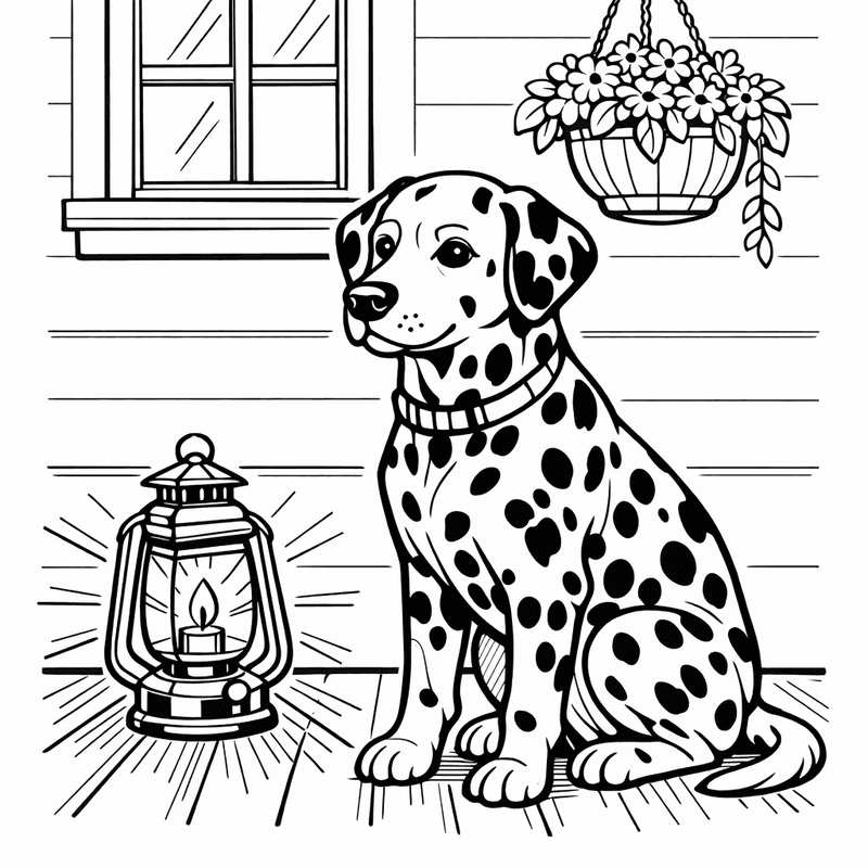Free printable coloring page: A Dalmatian Running Alongside A Fire Truck, for ages 7-12