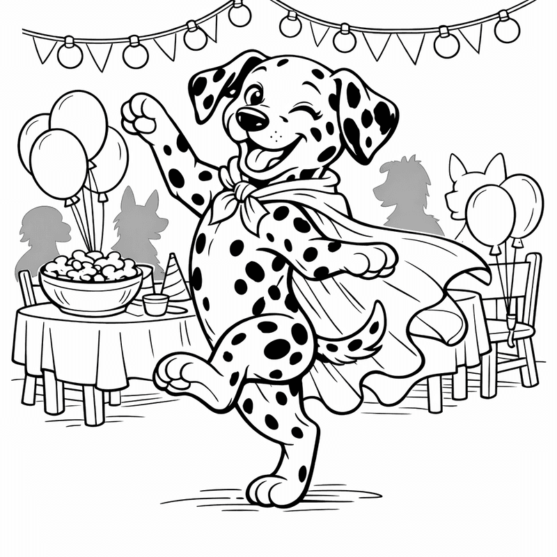Free printable coloring page: A Dalmatian Playing With A Red Ball, for ages 7-12