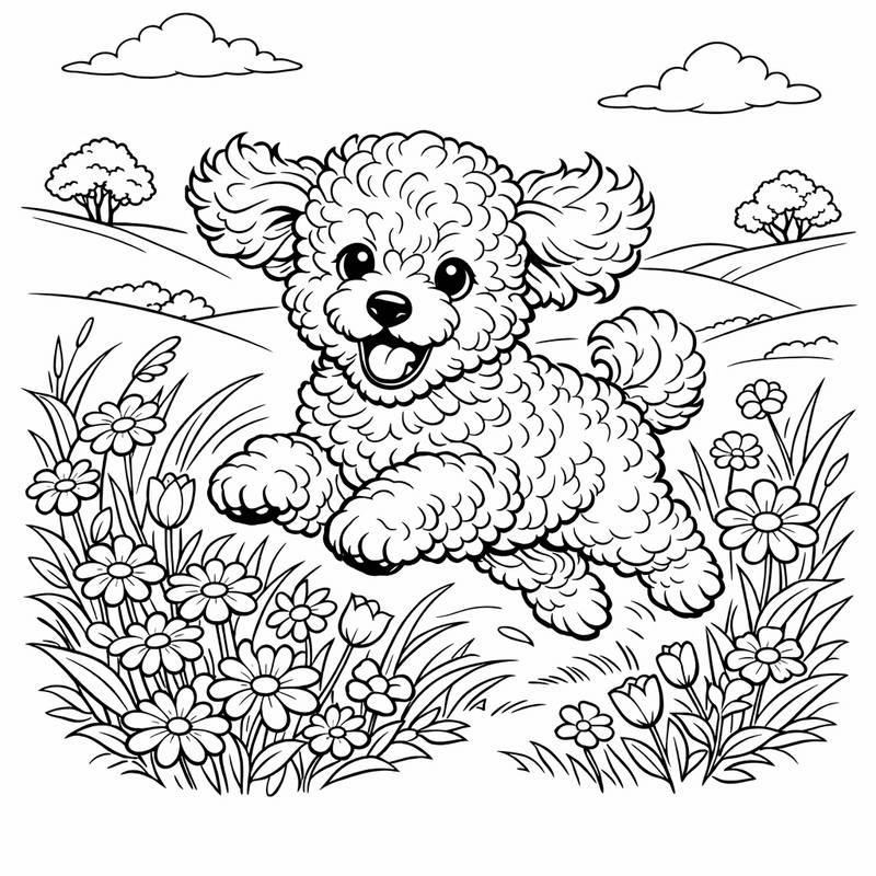Free printable coloring page: A Poodle Doing Tricks Standing On Hind Legs, for ages 7-12