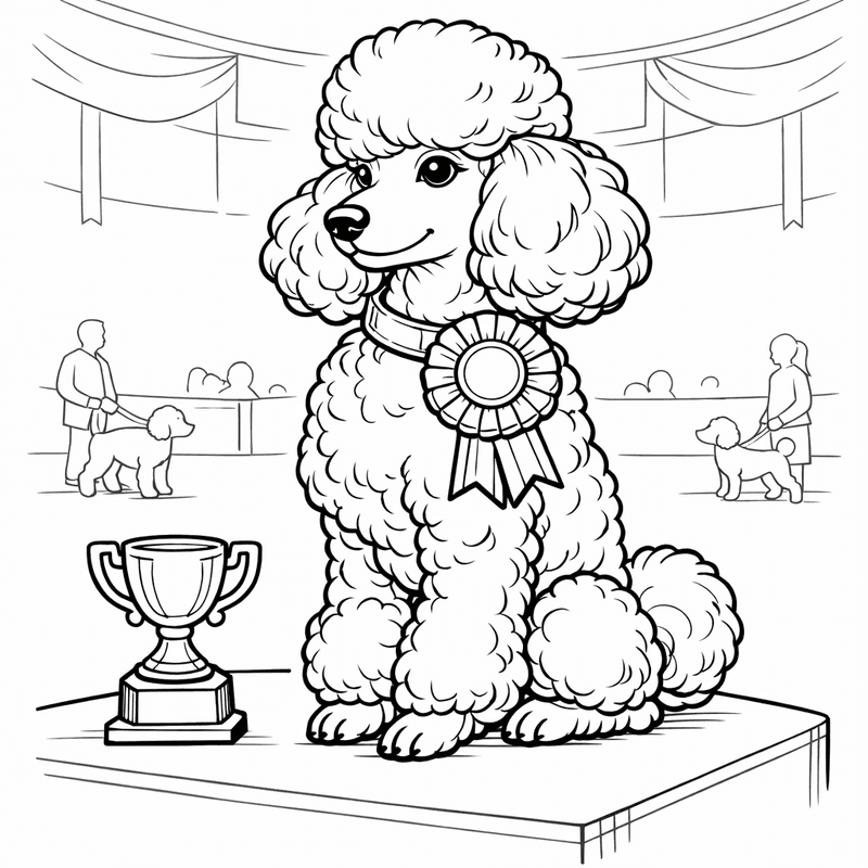 Free printable coloring page: A Toy Poodle Sitting In A Basket With A Bow, for ages 7-12