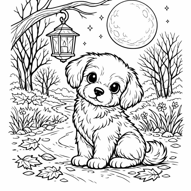 Free printable coloring page: A Puppy Playing With A Ball Of Yarn, for ages 7-12