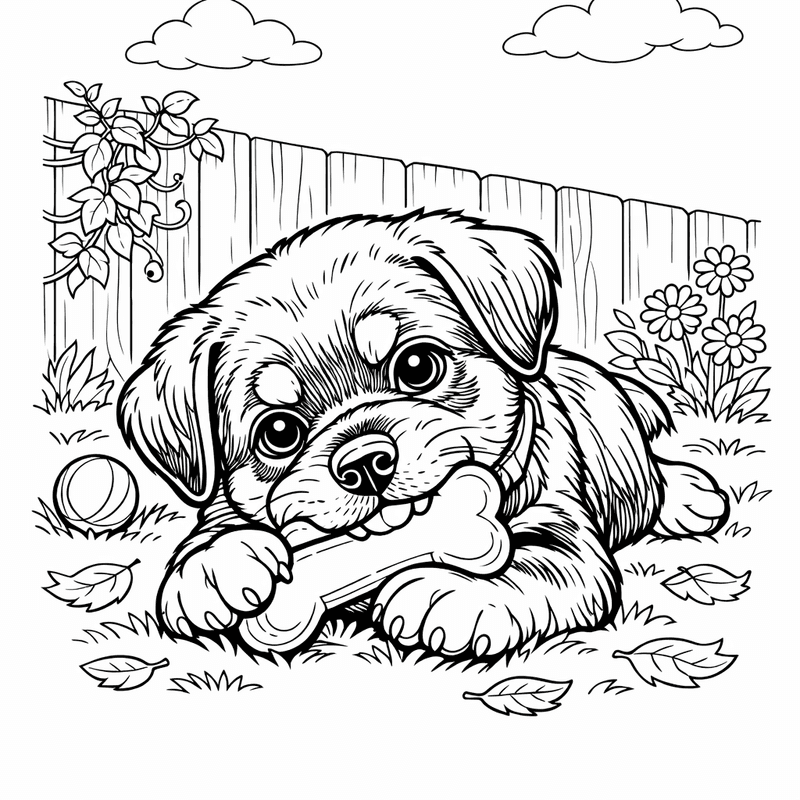 Free printable coloring page: A Rottweiler Puppy With Oversized Paws Looking Playful, for ages 7-12