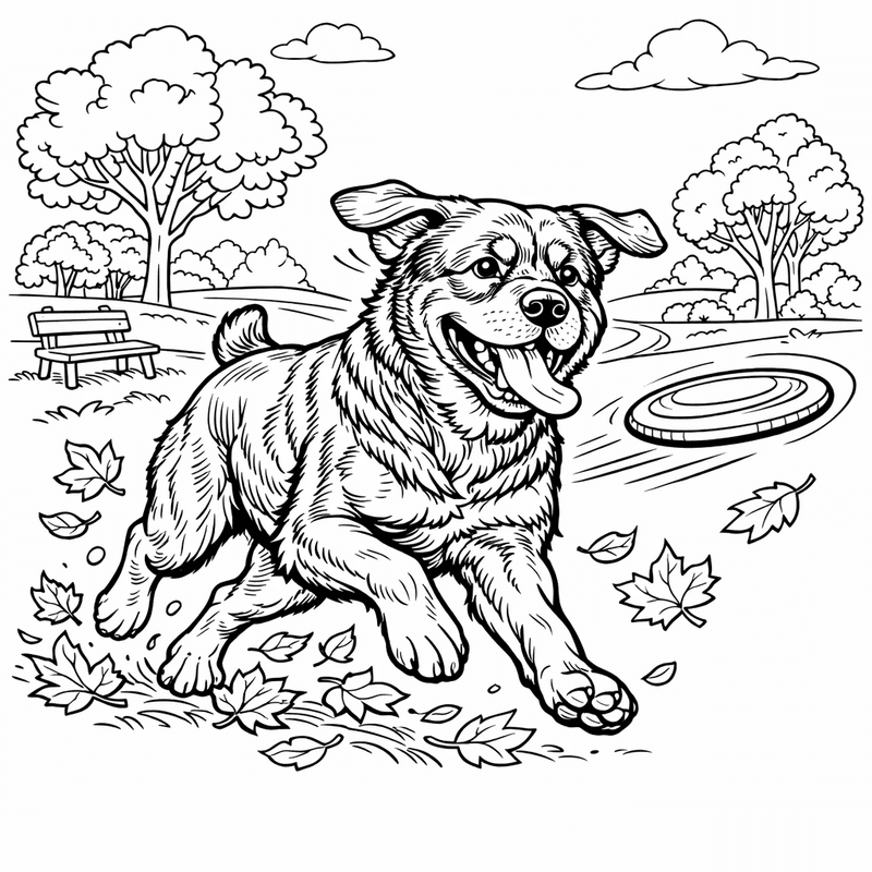 Free printable coloring page: A Rottweiler And A Small Kitten Being Friends, for ages 7-12