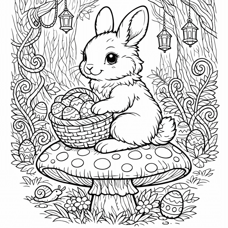Free printable coloring page: An Easter Bunny Delivering Eggs To A Doorstep, for ages 7-12