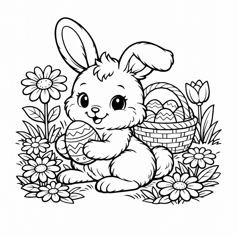 Free printable coloring page: Object Only: A Cute Easter Bunny With Clean Outlines, No Background, for ages 7-12