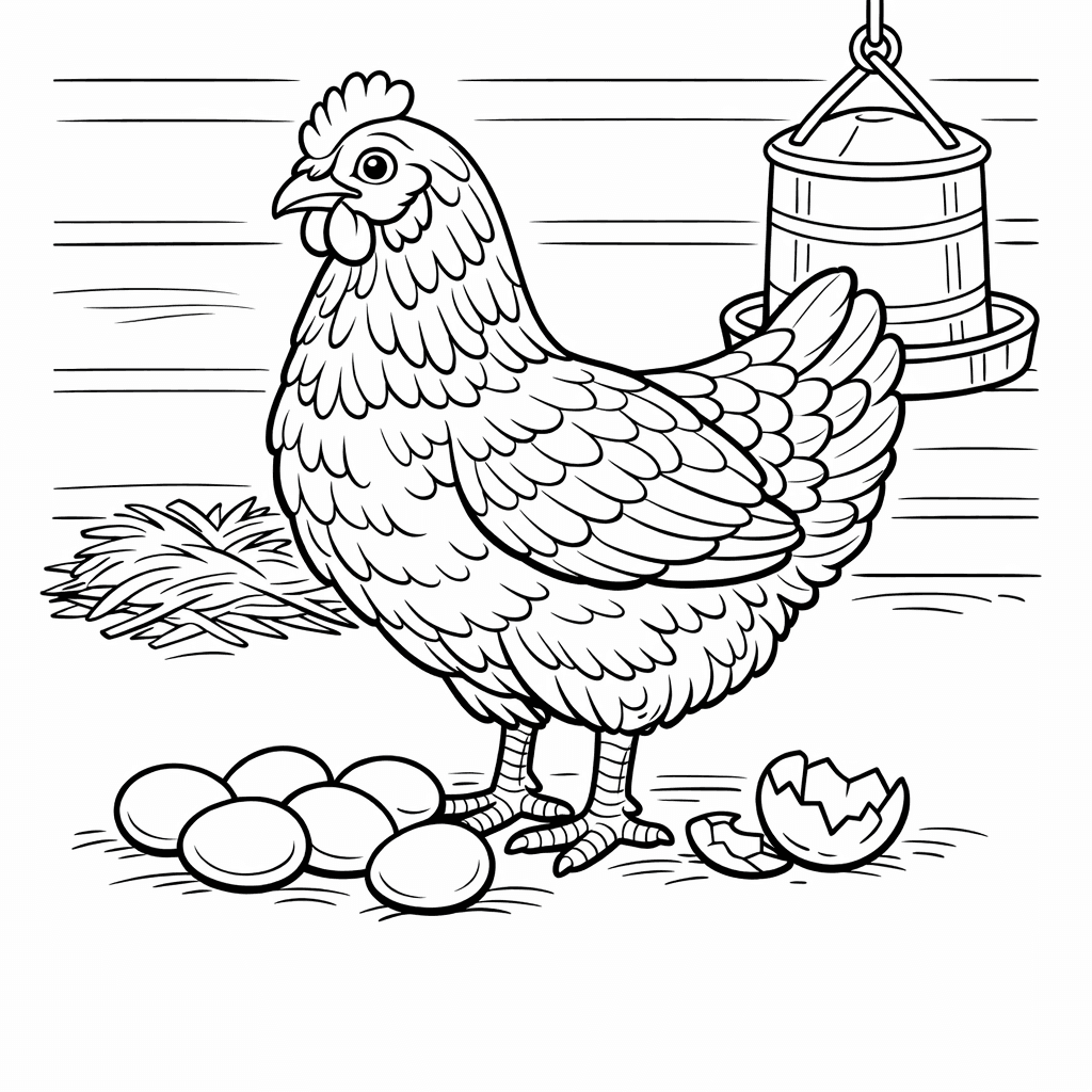 Free printable coloring page: Object Only: A Cute Chicken With Clean Outlines, No Background, for ages 7-12
