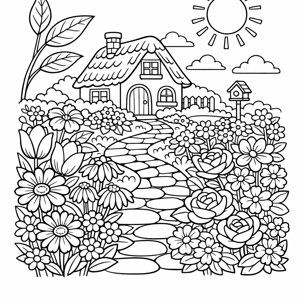 Free printable coloring page: A Fairy Sitting In A Tiny Flower Garden Inside A Teacup, Surrounded By Miniature Blooms, for ages 7-12