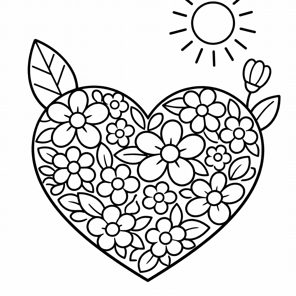 Free printable coloring page: Object Only: A Symmetrical Flower Mandala With Roses, Daisies, And Leaves In A Circular Pattern, No Background, for ages 3-6