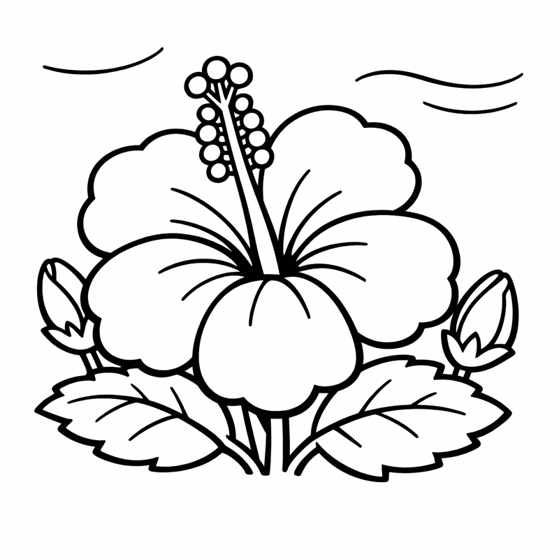 Free printable coloring page: A Large Hibiscus Flower Tucked Behind A Girls…, for ages 7-12