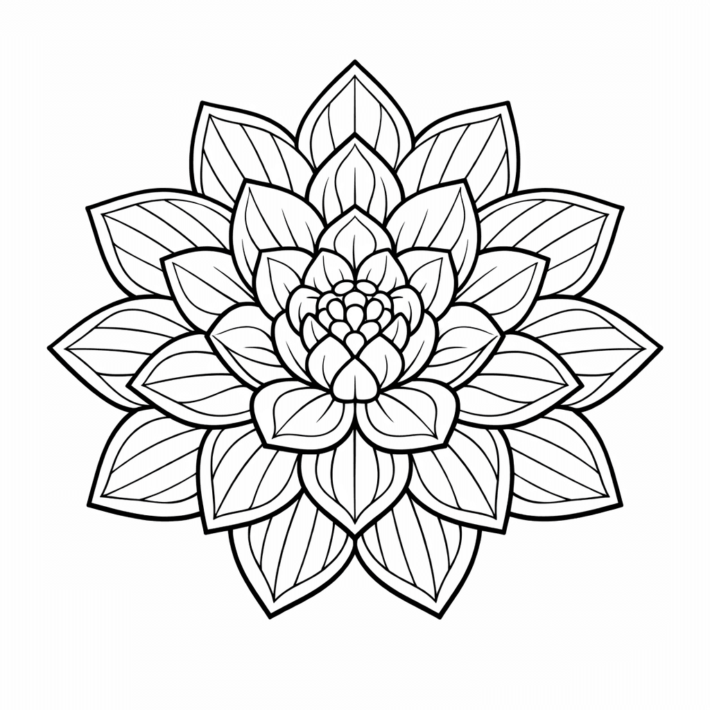 Free printable coloring page: A Mandala-style Lotus With Geometric Petal Layers Radiating Outward, for ages 3-6
