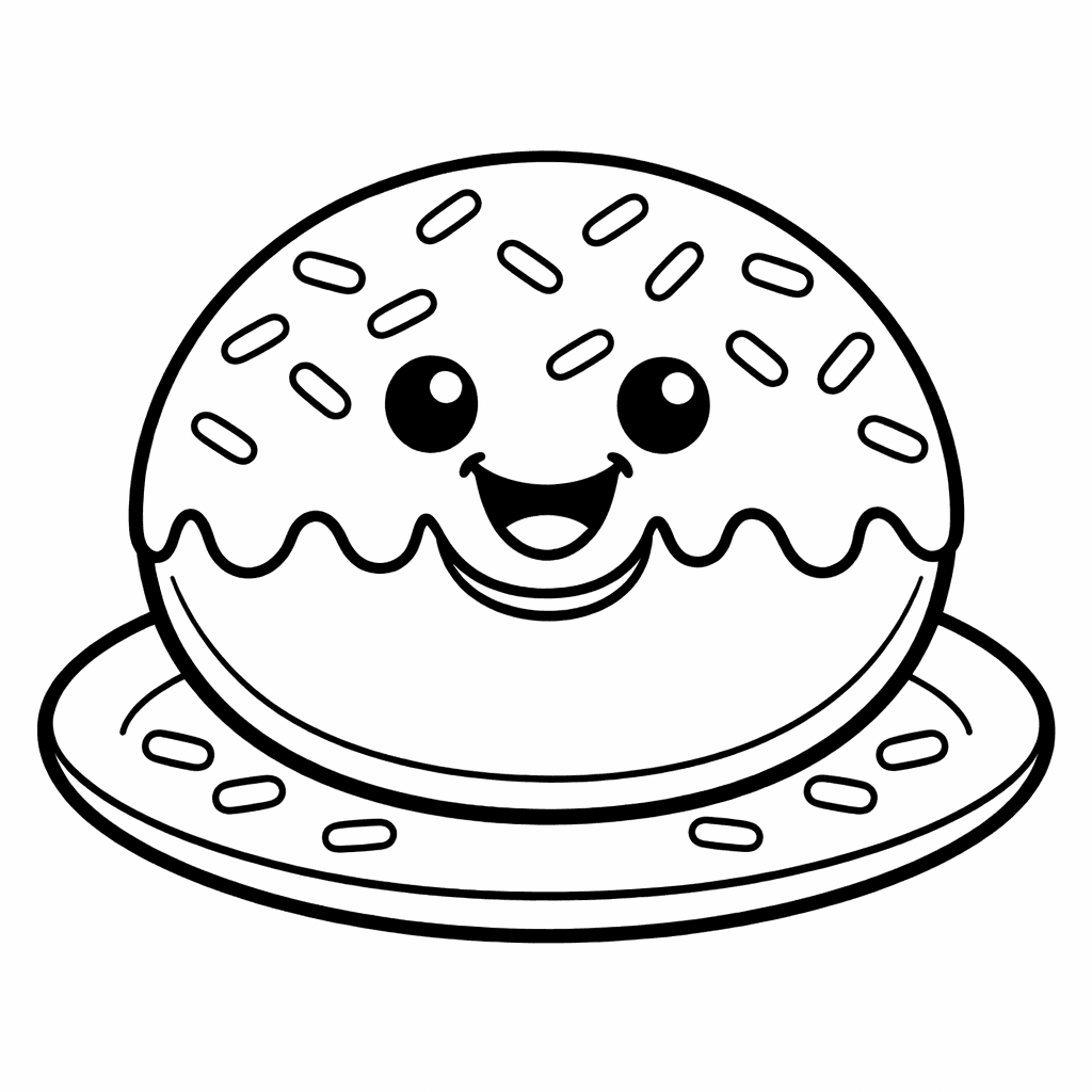 Free printable coloring page: A Smiling Chef Juggling Donuts In A Lively…, for ages 3-6