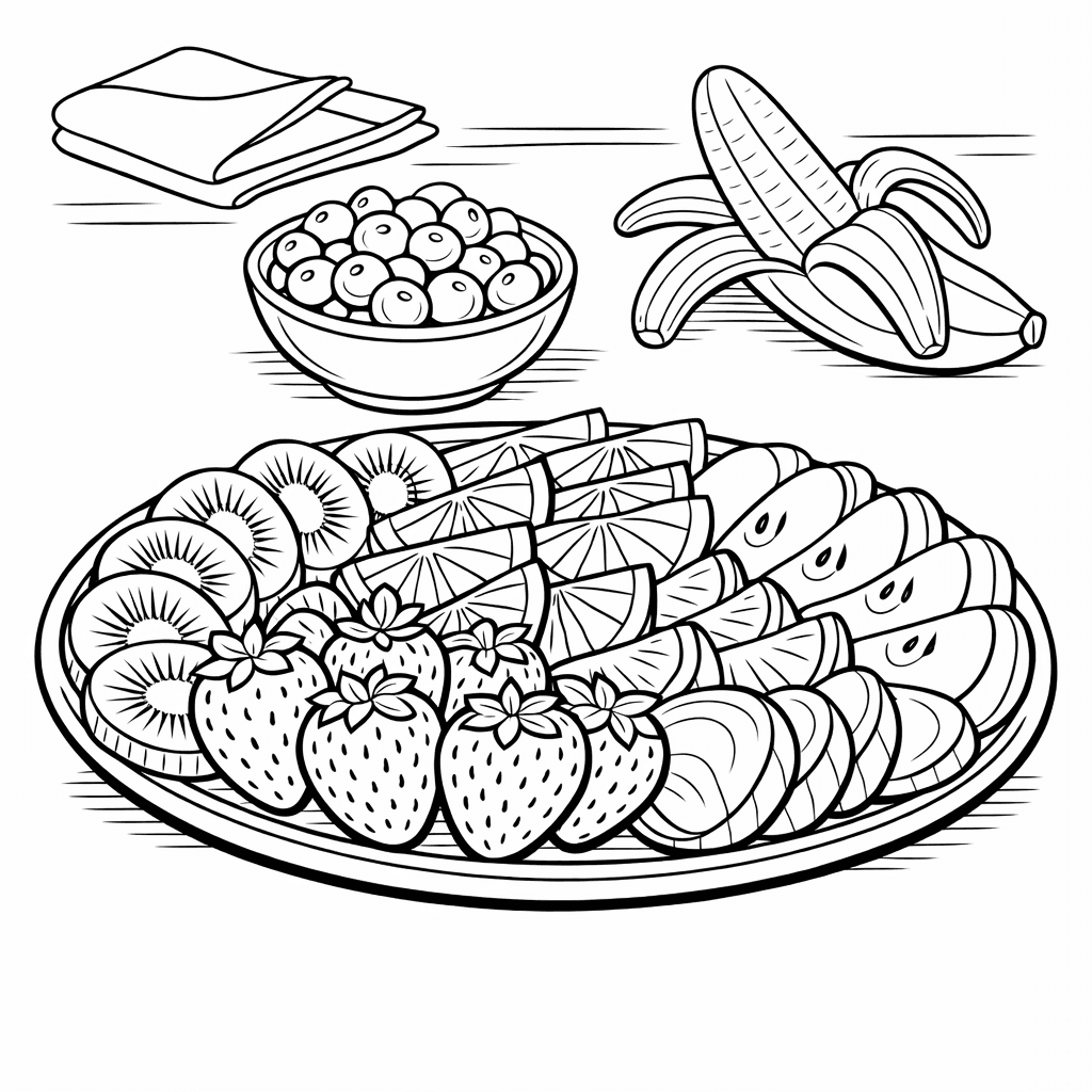 Fruit Coloring Page — A Sleepy Blueberry Wearing Pajamas, Tucked In With…