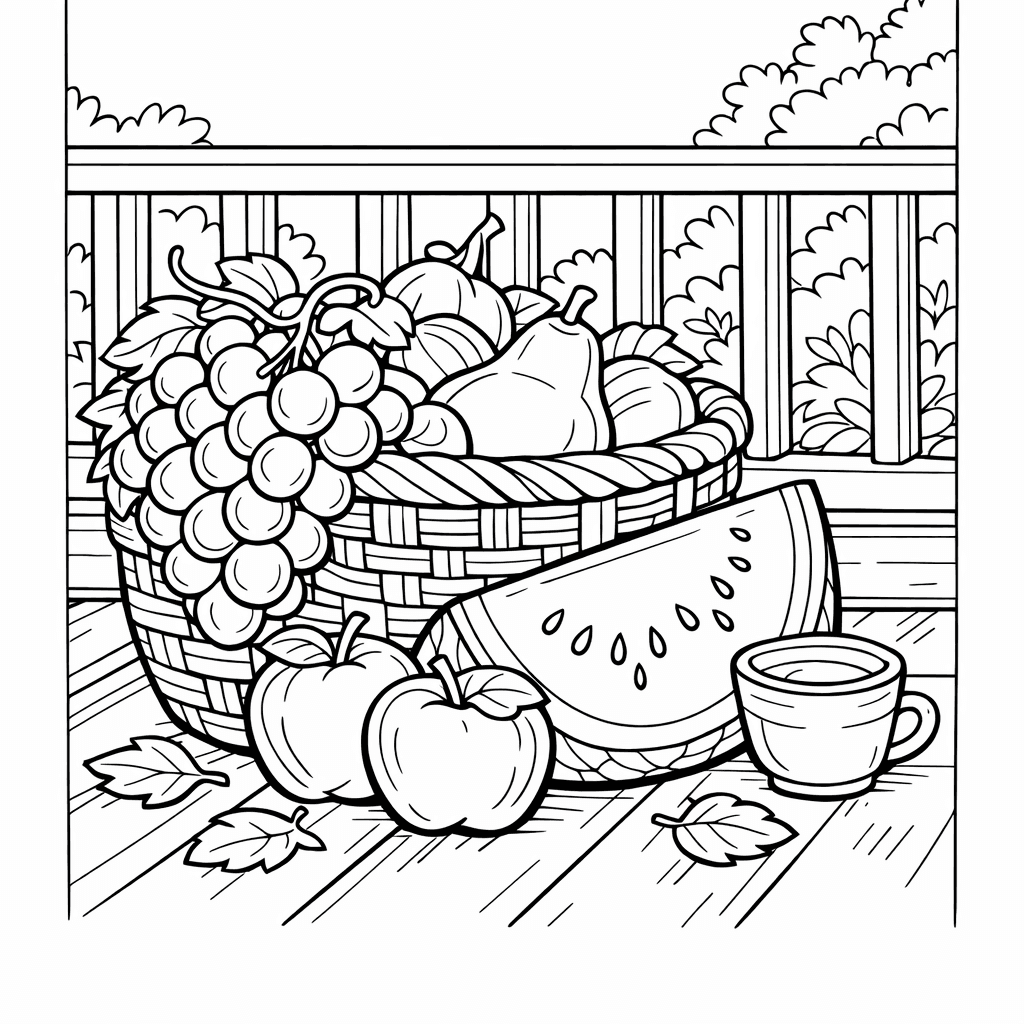Free printable coloring page: A Friendly Strawberry Superhero Saving A Group Of…, for ages 7-12