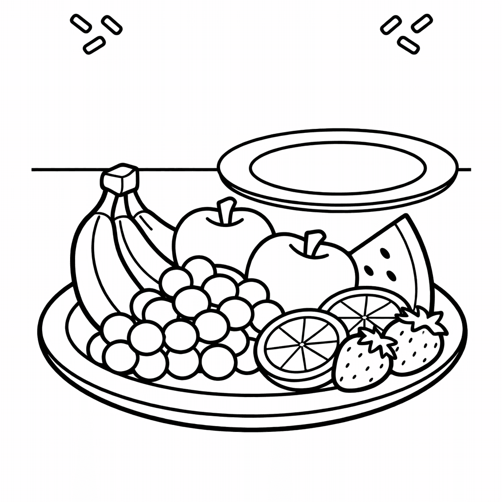 Free printable coloring page: A Cheerful Apple With Arms Juggling Oranges And…, for ages 3-6