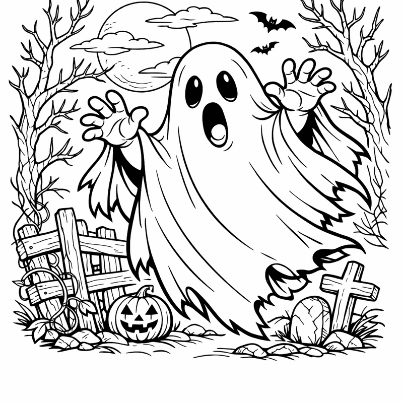 Free printable coloring page: Friendly Ghost, for ages 7-12