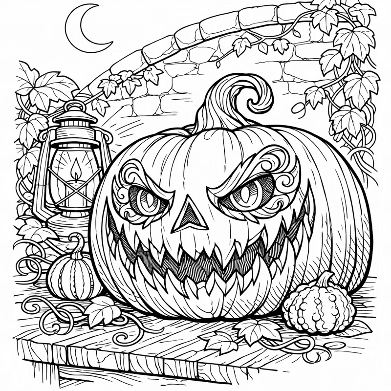 Free printable coloring page: Pumpkin With Face, for ages 7-12