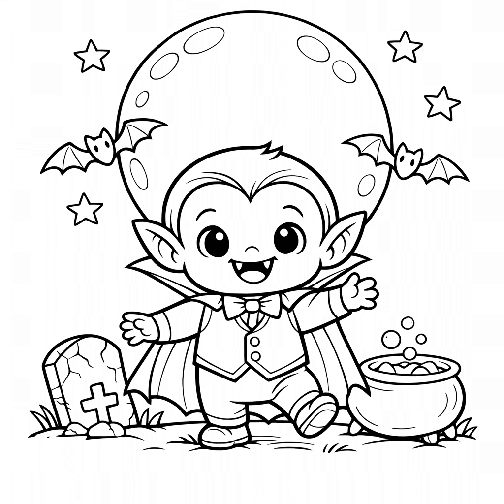 Free printable coloring page: Vampire Peeking Out From Behind A Haunted Castle…, for ages 7-12