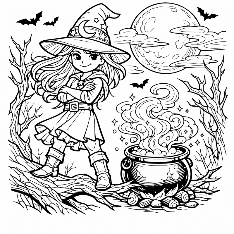 Free printable coloring page: Witch Hat, for ages 7-12