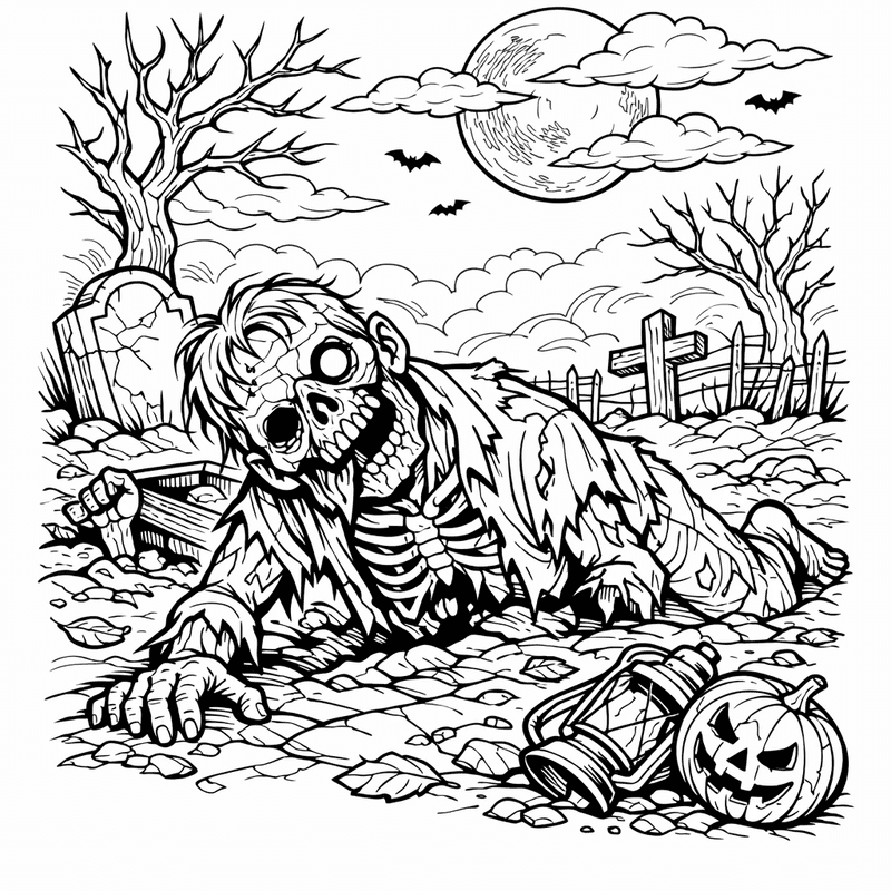 Free printable coloring page: Object Only: A Cute Zombie With Clean Outlines, No Background, for ages 7-12