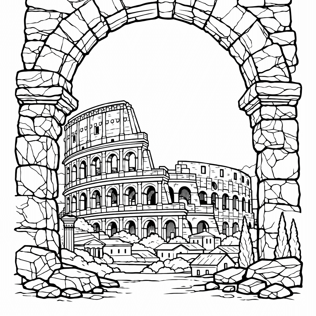 Free printable coloring page: Rome Landmark, for ages 7-12