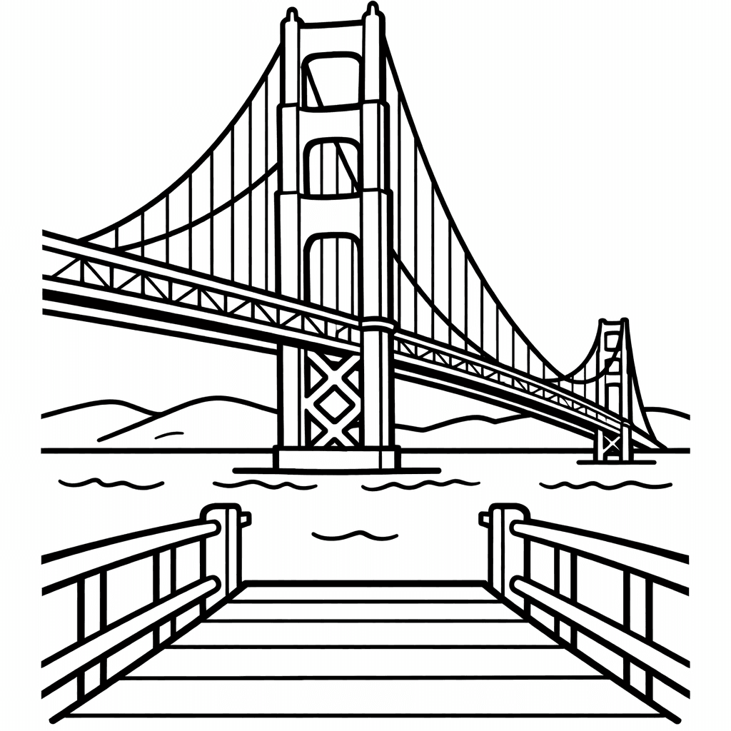 Free printable coloring page: Golden Gate Bridge Outline, for ages 3-6