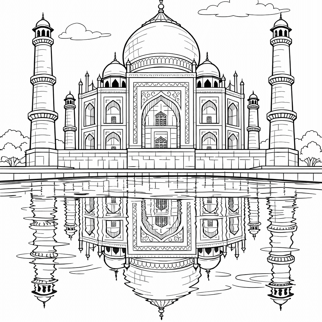 Free printable coloring page: Taj Mahal And Dome, for ages 7-12