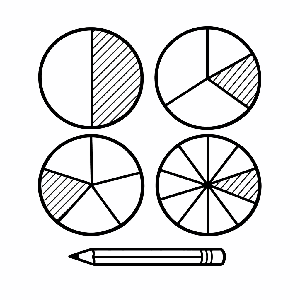 Fractions Coloring Page — Pie Chart With Fraction Sections