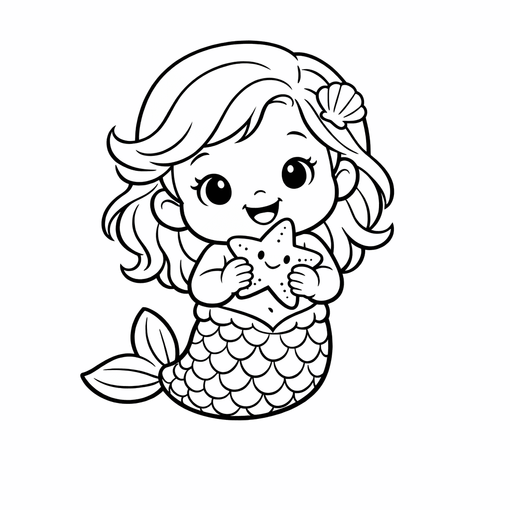 Free printable coloring page: A Baby Mermaid Hatching Out Of A Sparkling Egg On The Ocean Floor, for ages 7-12