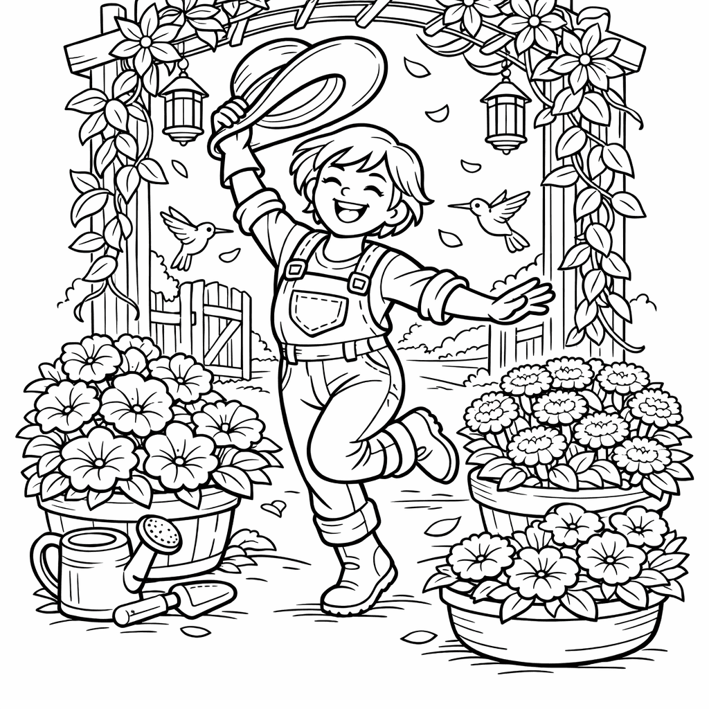 Free printable coloring page: Garden With Flowers, for ages 7-12