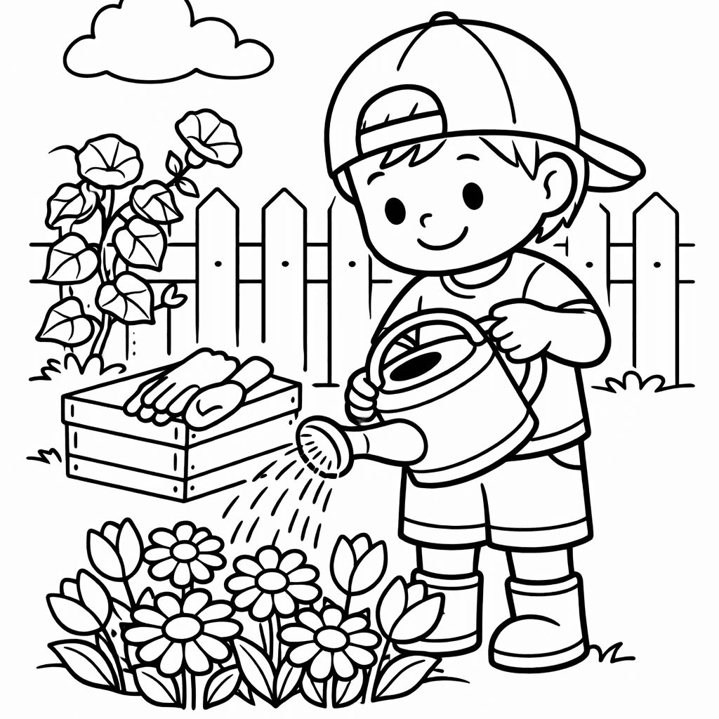 Free printable coloring page: Garden And Sun, for ages 3-6