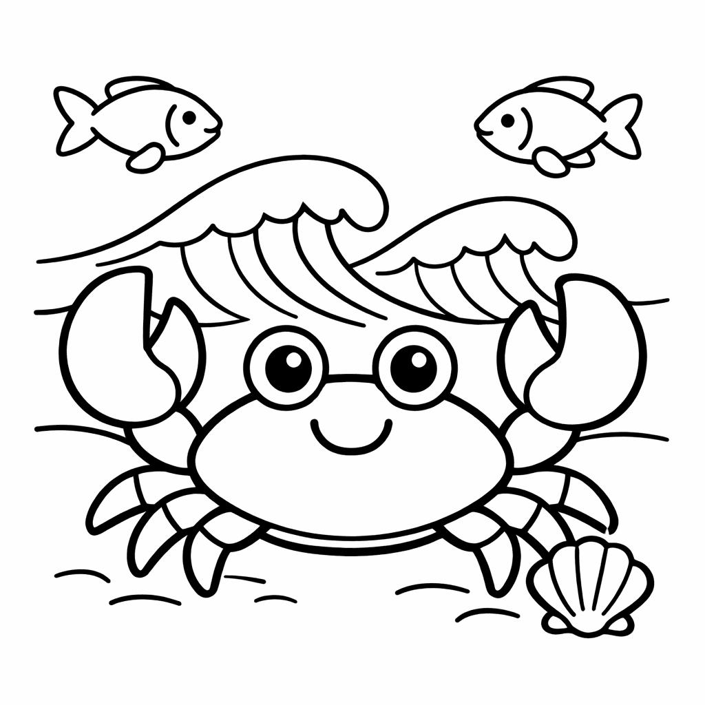 Free printable coloring page: Crab On Sand, for ages 3-6