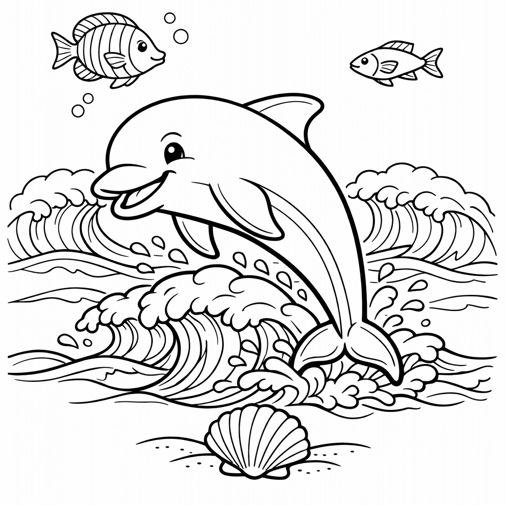 Dolphin Coloring Page — Object Only: Two Or Three Dolphins Side By Side, Simple And Adorable, No Background