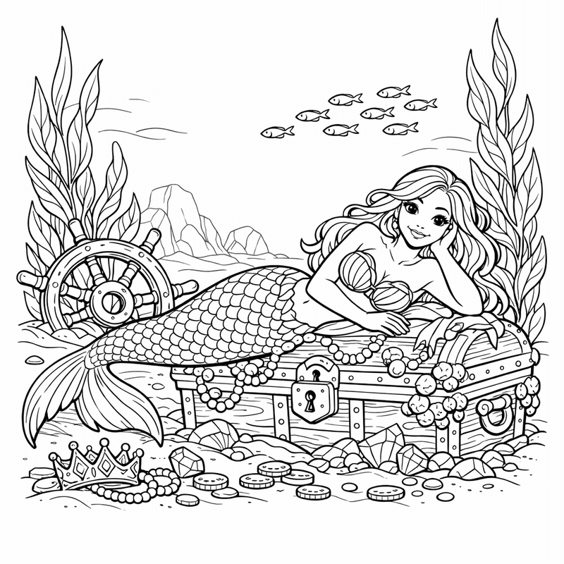 Free printable coloring page: Mermaid Tail, for ages 7-12