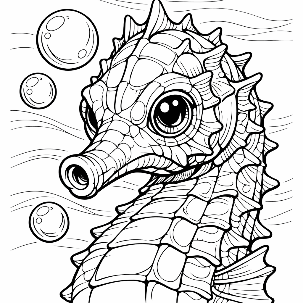 Free printable coloring page: Seahorse And Seaweed, for ages 7-12