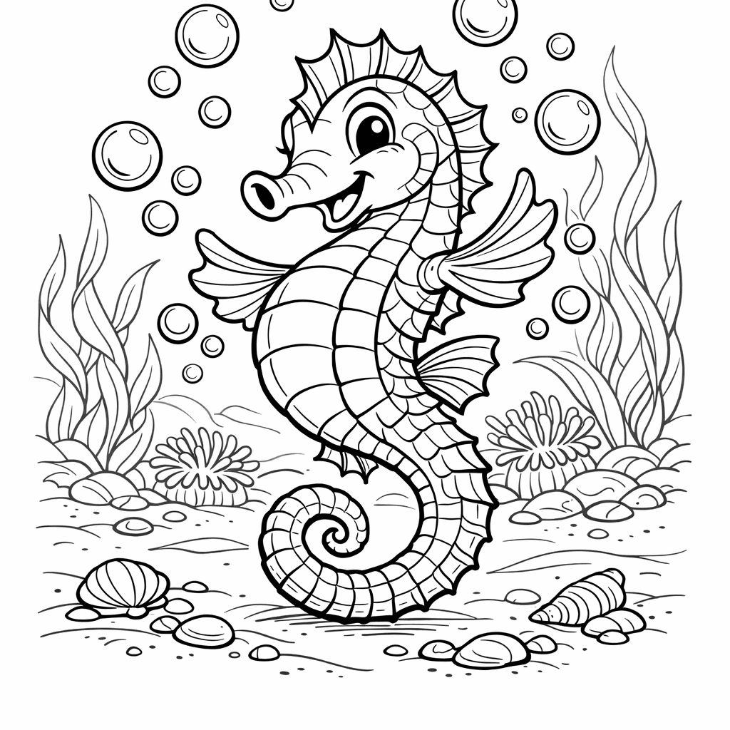 Free printable coloring page: Seahorse Swimming, for ages 7-12