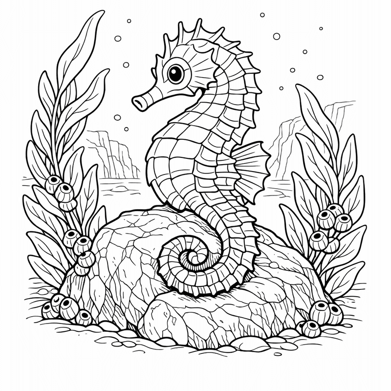 Free printable coloring page: Seahorse Swimming, for ages 7-12
