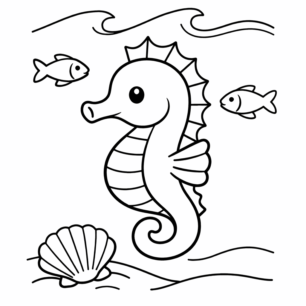 Seahorse Coloring Page — Seahorse And Seaweed