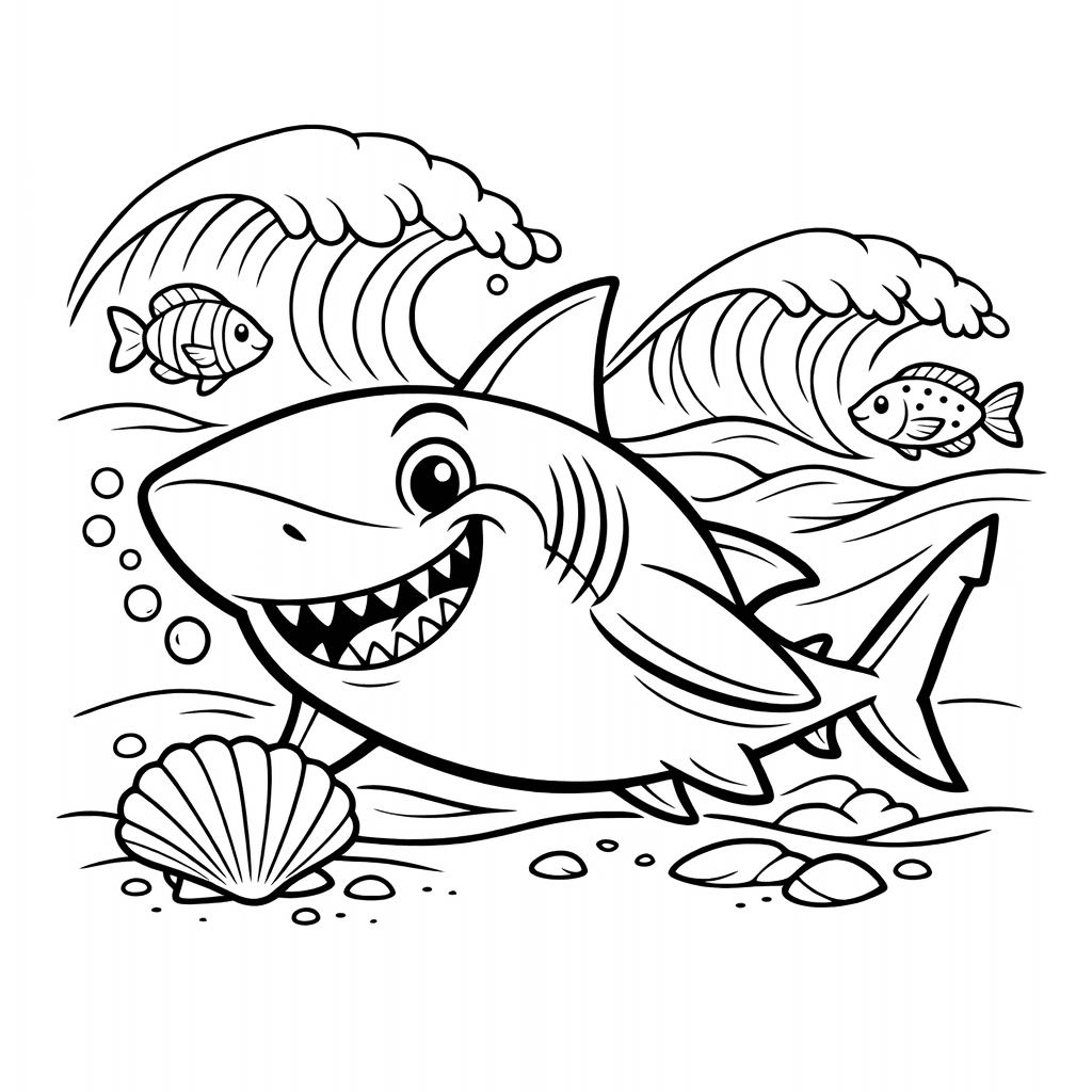 Shark Coloring Page — Object Only: A Cute Shark With Clean Outlines, No Background