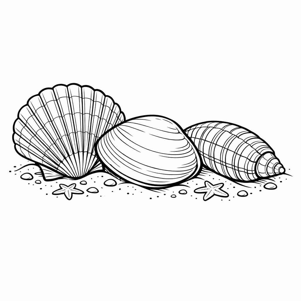 Free printable coloring page: Shell And Sand, for ages 7-12