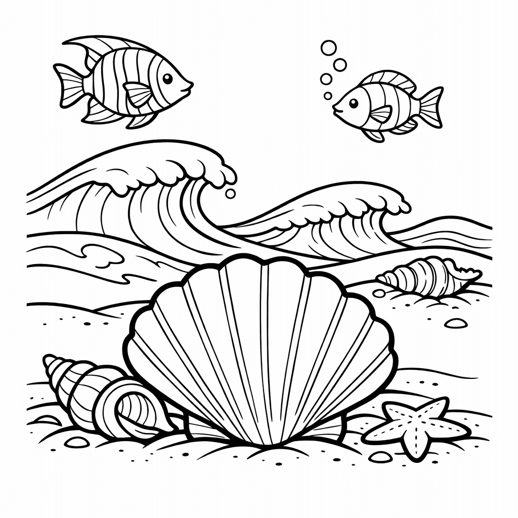 Shell Coloring Page — Shell And Sand