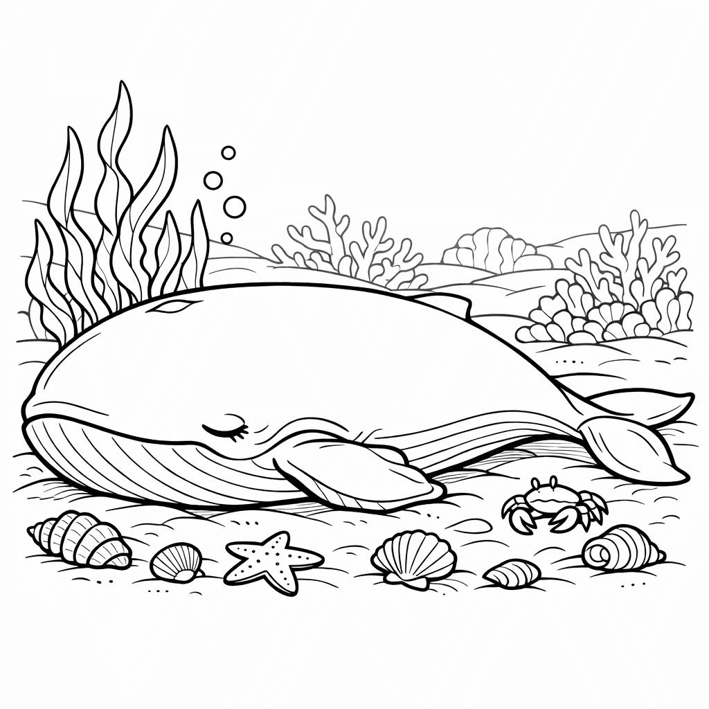 Free printable coloring page: Whale And Fish, for ages 7-12