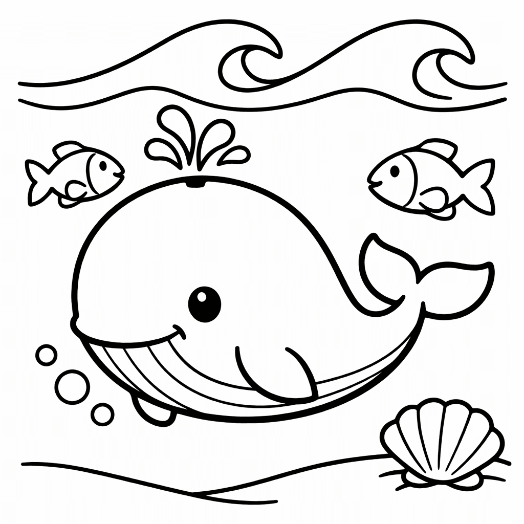 Whale Coloring Page — Whale Swimming