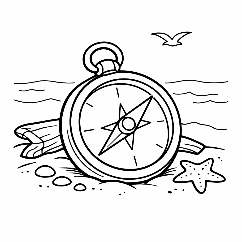 Free printable coloring page: Old Compass, for ages 3-6