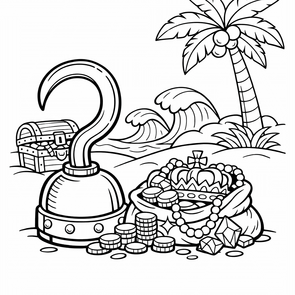 Hook Coloring Page — Object Only: Two Or Three Hooks Side By Side, Simple And Adorable, No Background