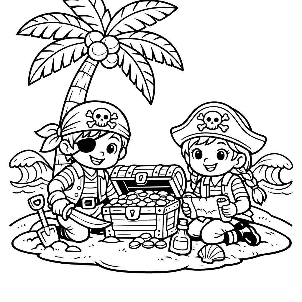 Island Coloring Page — Island And Treasure