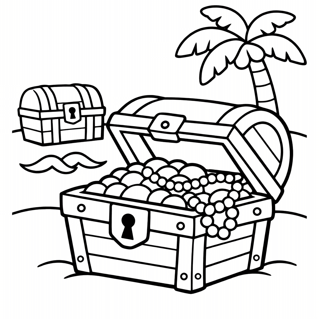 Treasure Chest Coloring Page — Chest On Beach