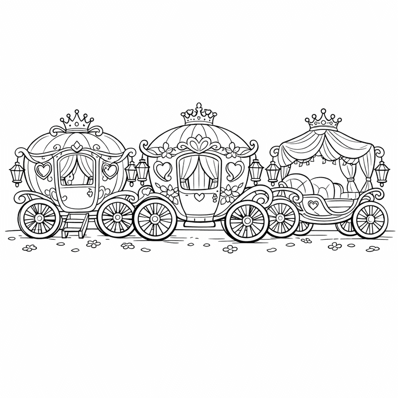 Free printable coloring page: Object Only: Two Or Three Carriages Side By Side, Simple And Adorable, No Background, for ages 7-12