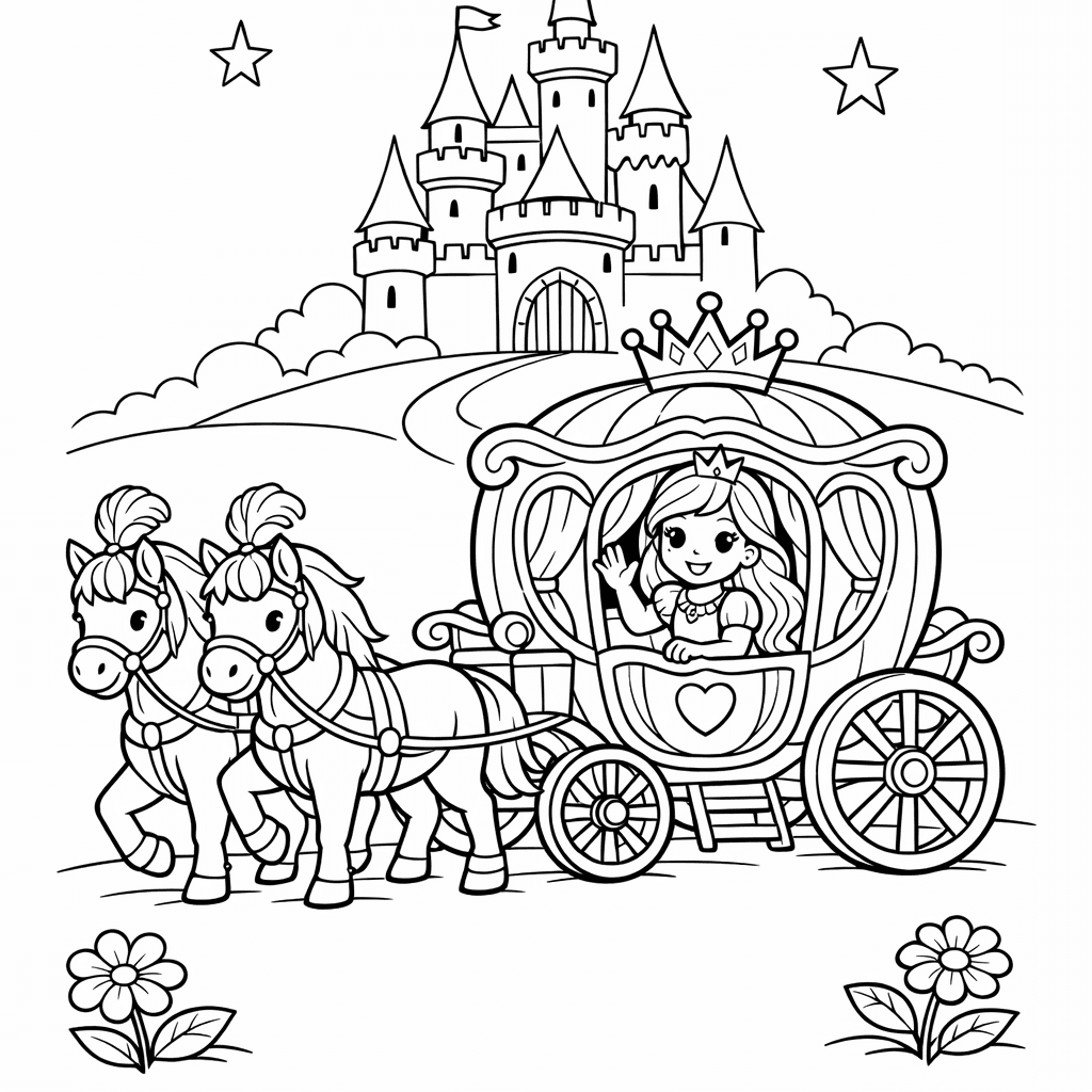 Free printable coloring page: Carriage And Moon, for ages 7-12